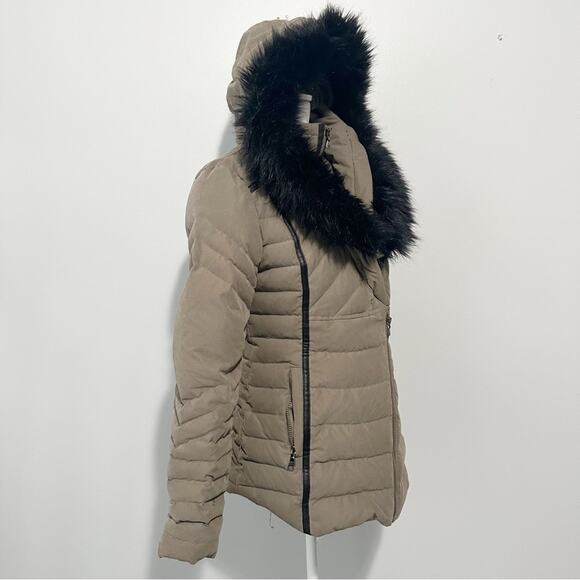 Express fur trim hooded Parka puffer green down filled warm coat jacket small - Picture 7 of 14